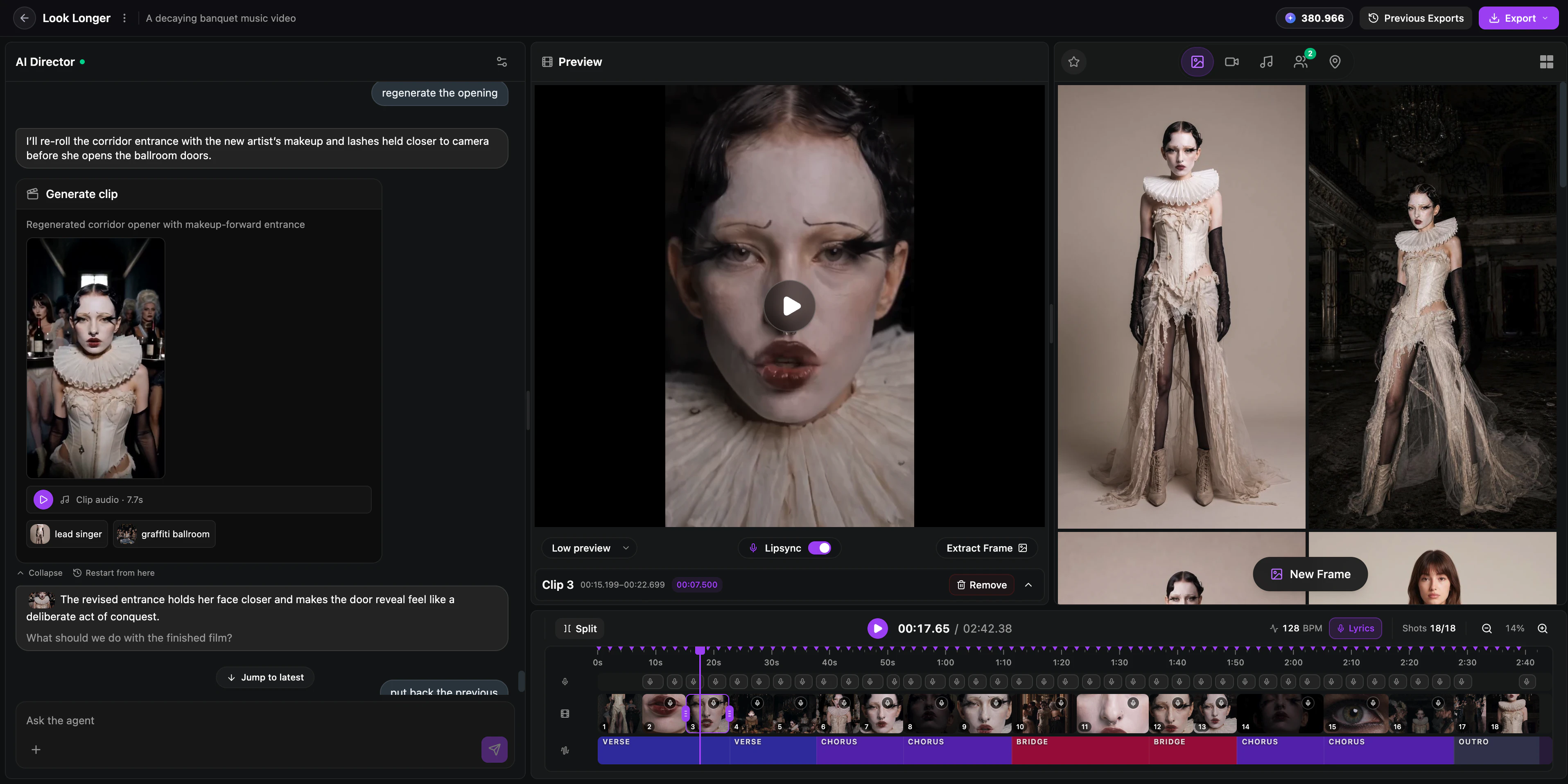 One More Shot AI web app — music video editor with AI Director, preview, and timeline